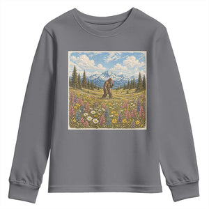 Retro Bigfoot Wildflower Youth Sweatshirt Vintage Sasquatch Funny Cryptid TS10 Charcoal Print Your Wear