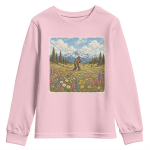 Retro Bigfoot Wildflower Youth Sweatshirt Vintage Sasquatch Funny Cryptid TS10 Light Pink Print Your Wear