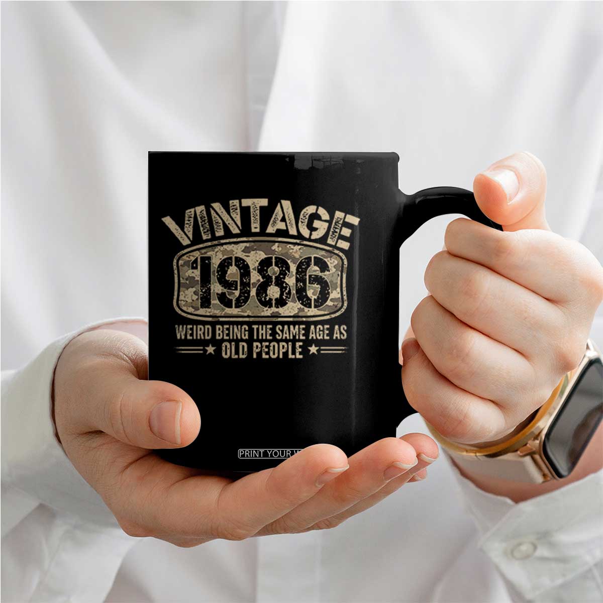 40th Birthday Gift For Men Coffee Mug Retro Camo 1986 Weird Being The Same Age As Old People TS10 Print Your Wear