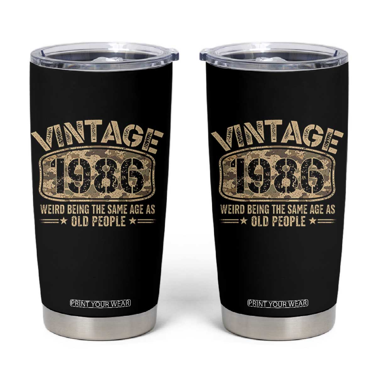 40th Birthday Gift For Men Tumbler Cup Retro Camo 1986 Weird Being The Same Age As Old People TS10 Black Print Your Wear