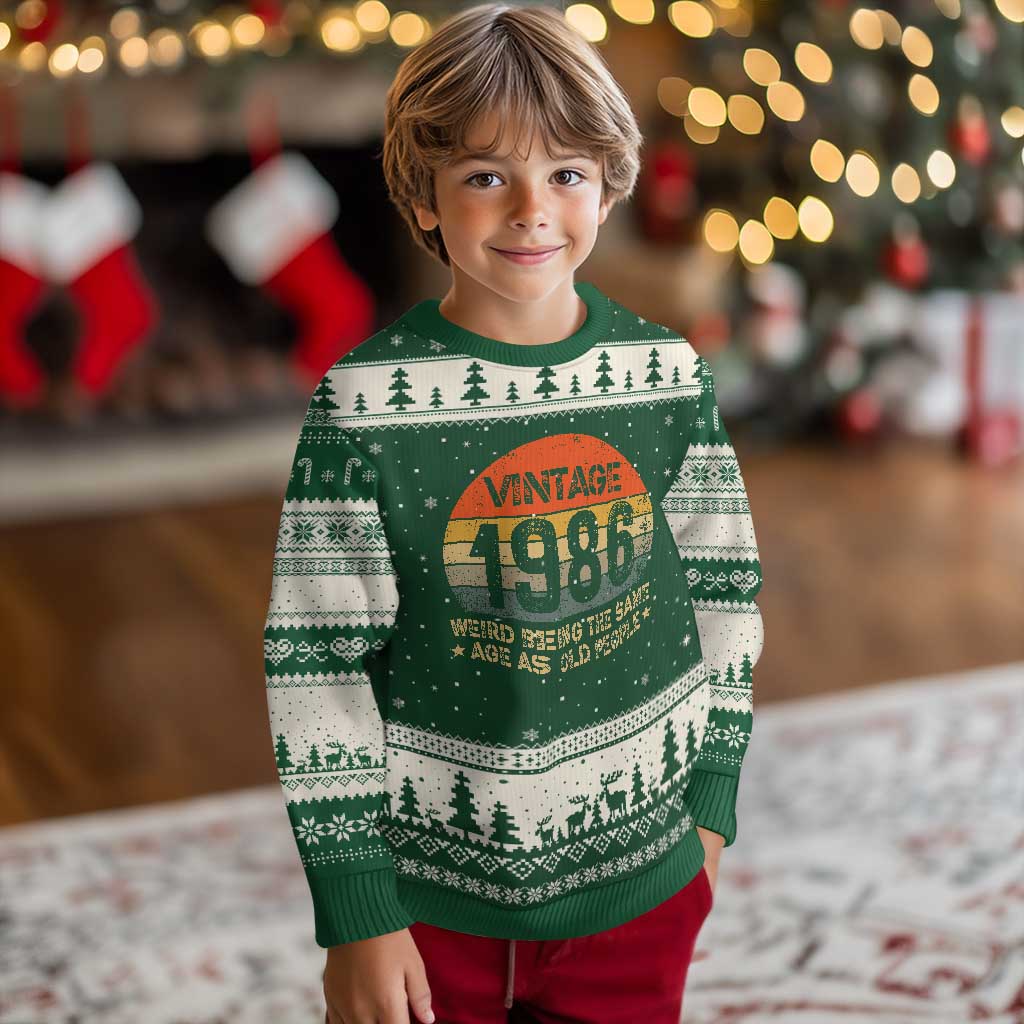 40th Birthday Ugly Christmas Sweater Retro 1986 Weird Being The Same Age As Old People TS10 Forest Green Beige Print Your Wear