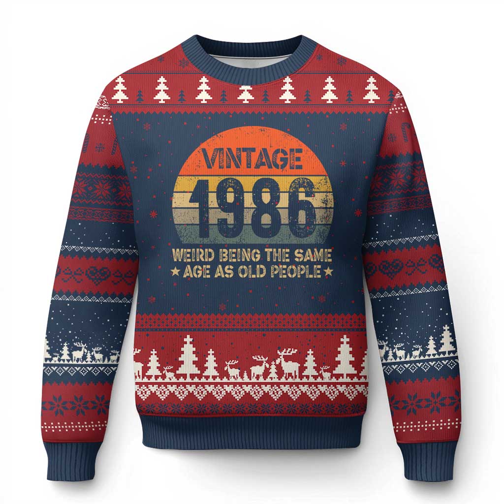 40th Birthday Ugly Christmas Sweater Retro 1986 Weird Being The Same Age As Old People TS10 Navy Red Print Your Wear