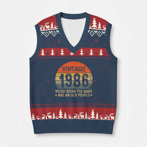 40th Birthday V-Neck Knit Sweater Vest Retro 1986 Weird Being The Same Age As Old People TS10 Navy Red Print Your Wear