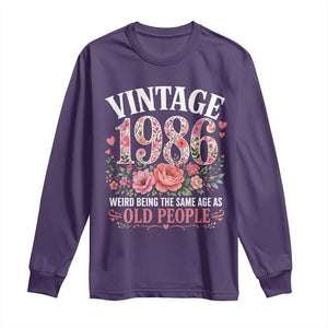 40th Birthday Gifts For Her Long Sleeve Shirt Floral 1986 Weird Being The Same Age As Old People TS10 Purple Print Your Wear