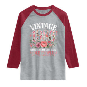 40th Birthday Gifts For Her Raglan Shirt Floral 1986 Weird Being The Same Age As Old People TS10 Heather Gray Heather Red Print Your Wear