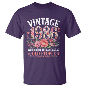 40th Birthday Gifts For Her T Shirt Floral 1986 Weird Being The Same Age As Old People TS10 Purple Print Your Wear
