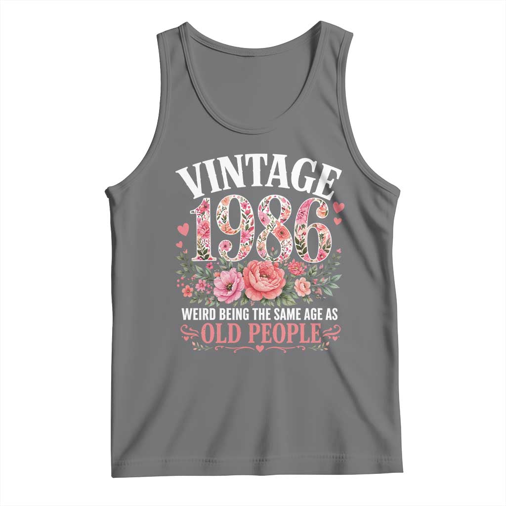 40th Birthday Gifts For Her Tank Top Floral 1986 Weird Being The Same Age As Old People TS10 Black Heather Print Your Wear