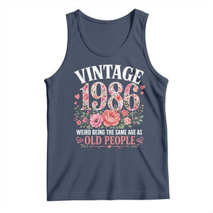 40th Birthday Gifts For Her Tank Top Floral 1986 Weird Being The Same Age As Old People TS10 Navy Print Your Wear