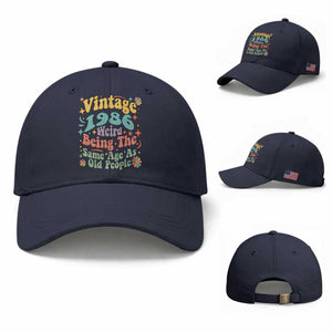 Funny 40th Birthday Baseball Cap Retro Groovy 1986 Weird Being The Same Age As Old People TS10 Baseball Cap Universal Fit Navy Print Your Wear