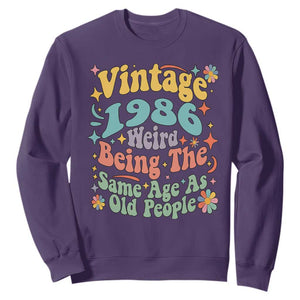 Funny 40th Birthday Sweatshirt Retro Groovy 1986 Weird Being The Same Age As Old People TS10 Purple Print Your Wear