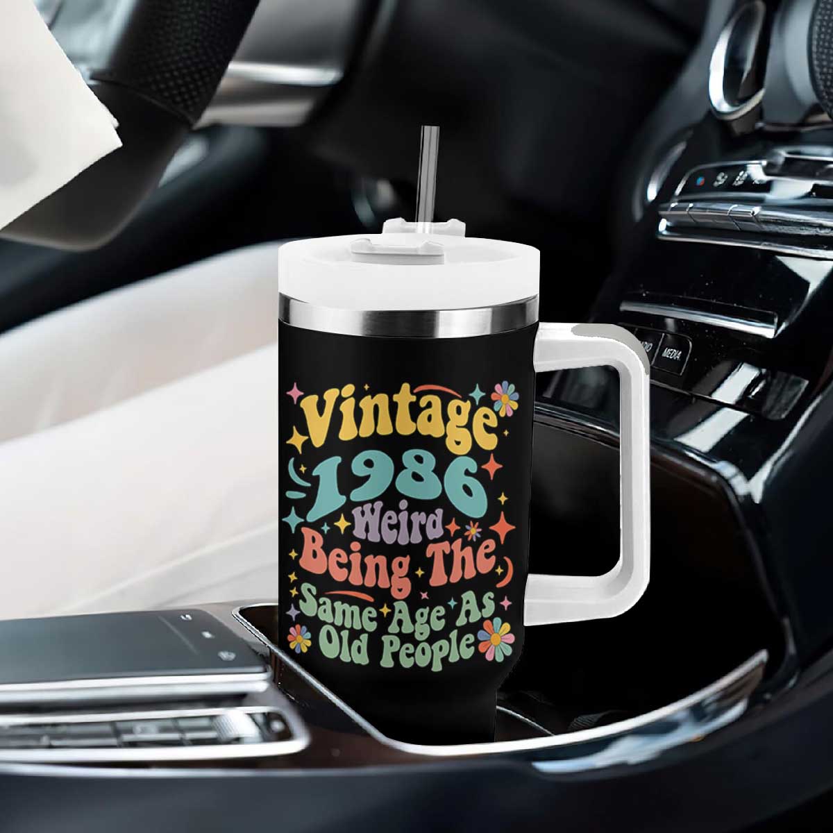 Funny 40th Birthday Tumbler With Handle Retro Groovy 1986 Weird Being The Same Age As Old People TS10 Print Your Wear