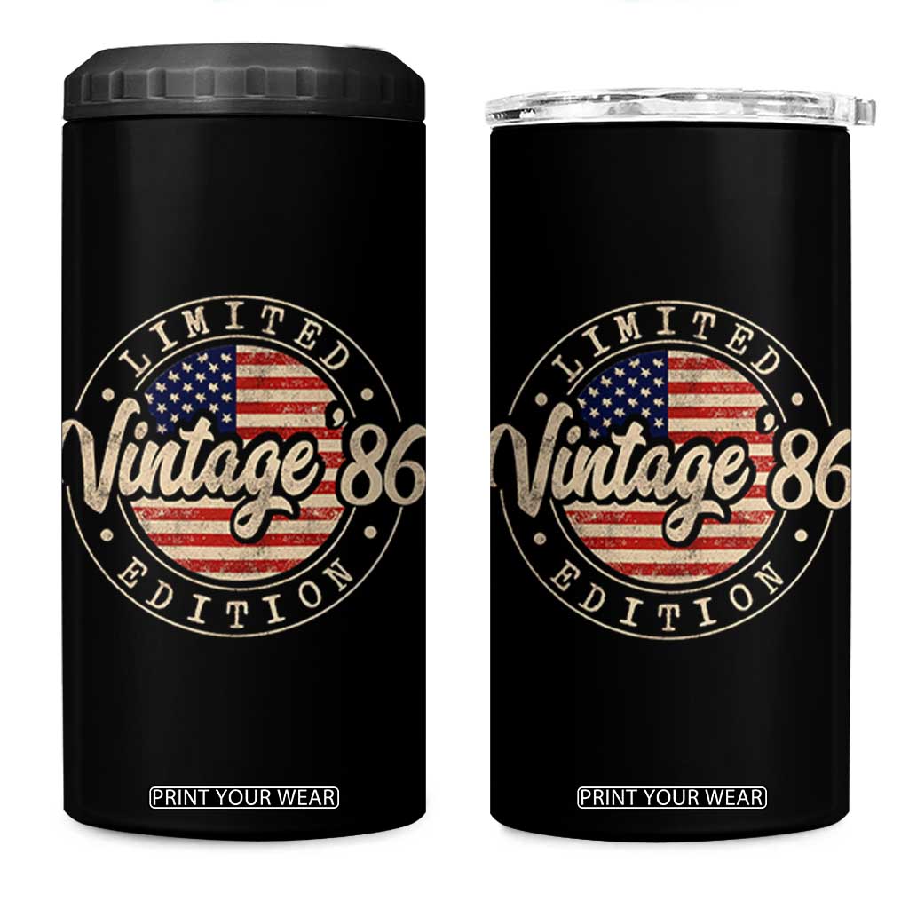 Vintage 1986 Stamp 4 in 1 Can Cooler Tumbler Funny 40th Birthday USA Flag 40 Year Old Bday TS10 One Size: 16 oz Black Print Your Wear