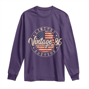 Vintage 1986 Stamp Long Sleeve Shirt Funny 40th Birthday USA Flag 40 Year Old Bday TS10 Purple Print Your Wear