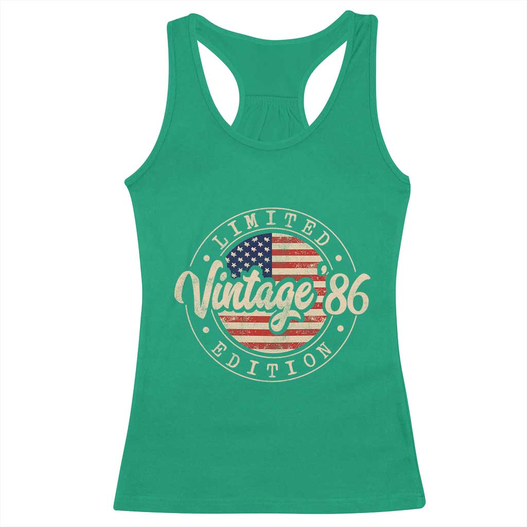 Vintage 1986 Stamp Racerback Tank Top Funny 40th Birthday USA Flag 40 Year Old Bday TS10 Irish Green Print Your Wear
