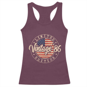 Vintage 1986 Stamp Racerback Tank Top Funny 40th Birthday USA Flag 40 Year Old Bday TS10 Maroon Print Your Wear