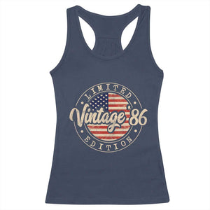 Vintage 1986 Stamp Racerback Tank Top Funny 40th Birthday USA Flag 40 Year Old Bday TS10 Navy Print Your Wear