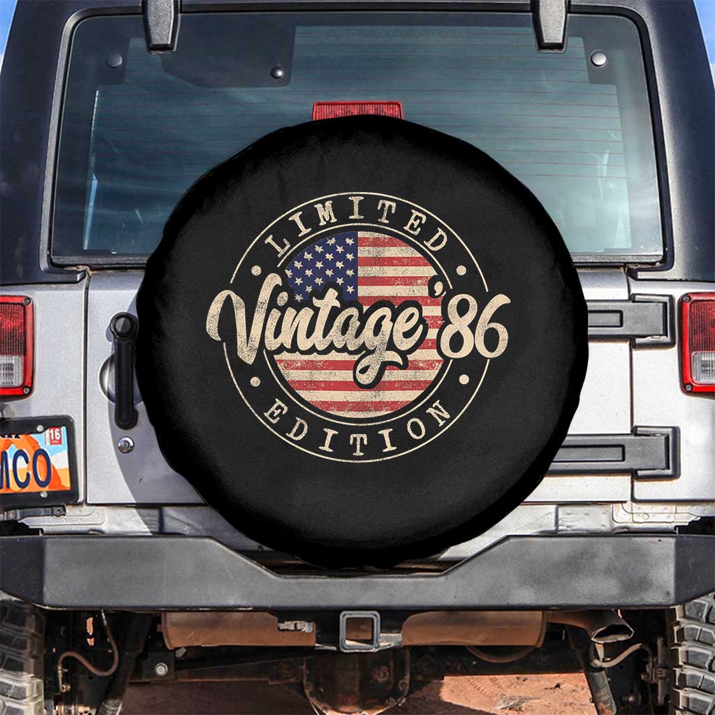 Vintage 1986 Stamp Spare Tire Cover Funny 40th Birthday USA Flag 40 Year Old Bday TS10 No hole Black Print Your Wear