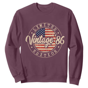 Vintage 1986 Stamp Sweatshirt Funny 40th Birthday USA Flag 40 Year Old Bday TS10 Maroon Print Your Wear