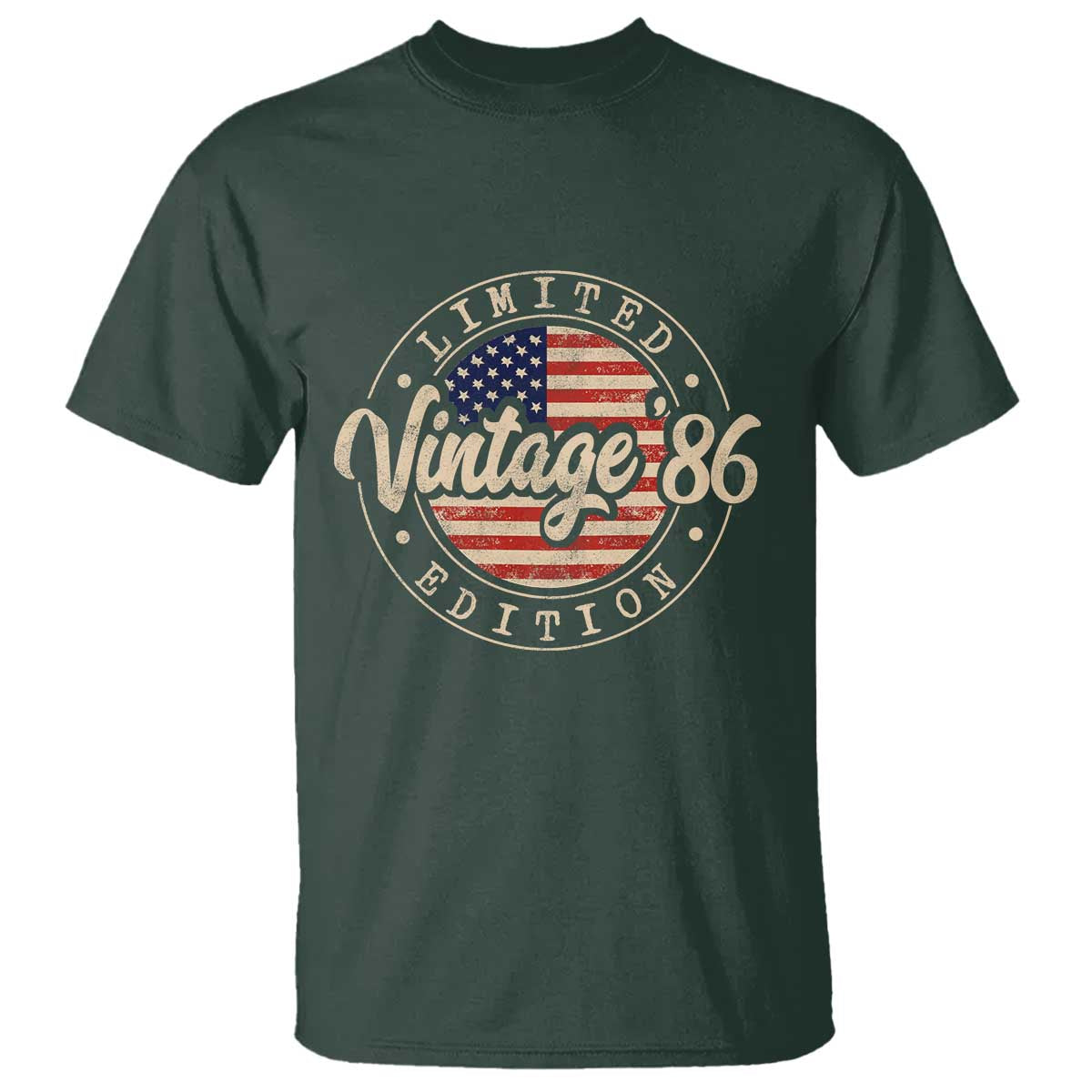 Vintage 1986 Stamp T Shirt Funny 40th Birthday USA Flag 40 Year Old Bday TS10 Dark Forest Green Print Your Wear