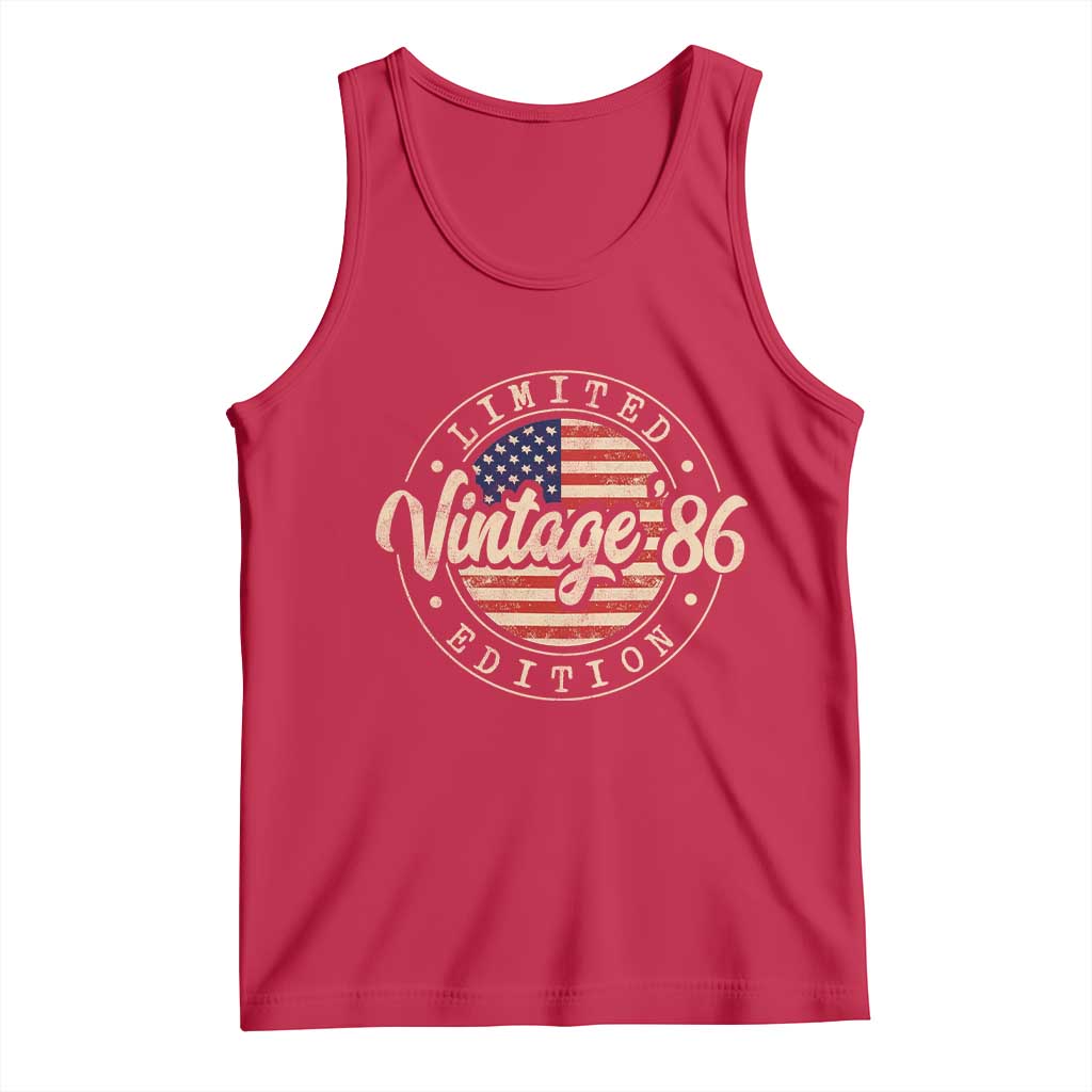 Vintage 1986 Stamp Tank Top Funny 40th Birthday USA Flag 40 Year Old Bday TS10 Red Print Your Wear