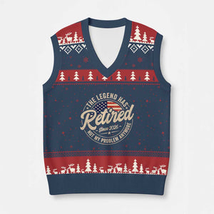 Retired 2026 V-Neck Knit Sweater Vest Funny Retirement US Flag Retired Not My Problems Anymore TS10 Navy Red Print Your Wear