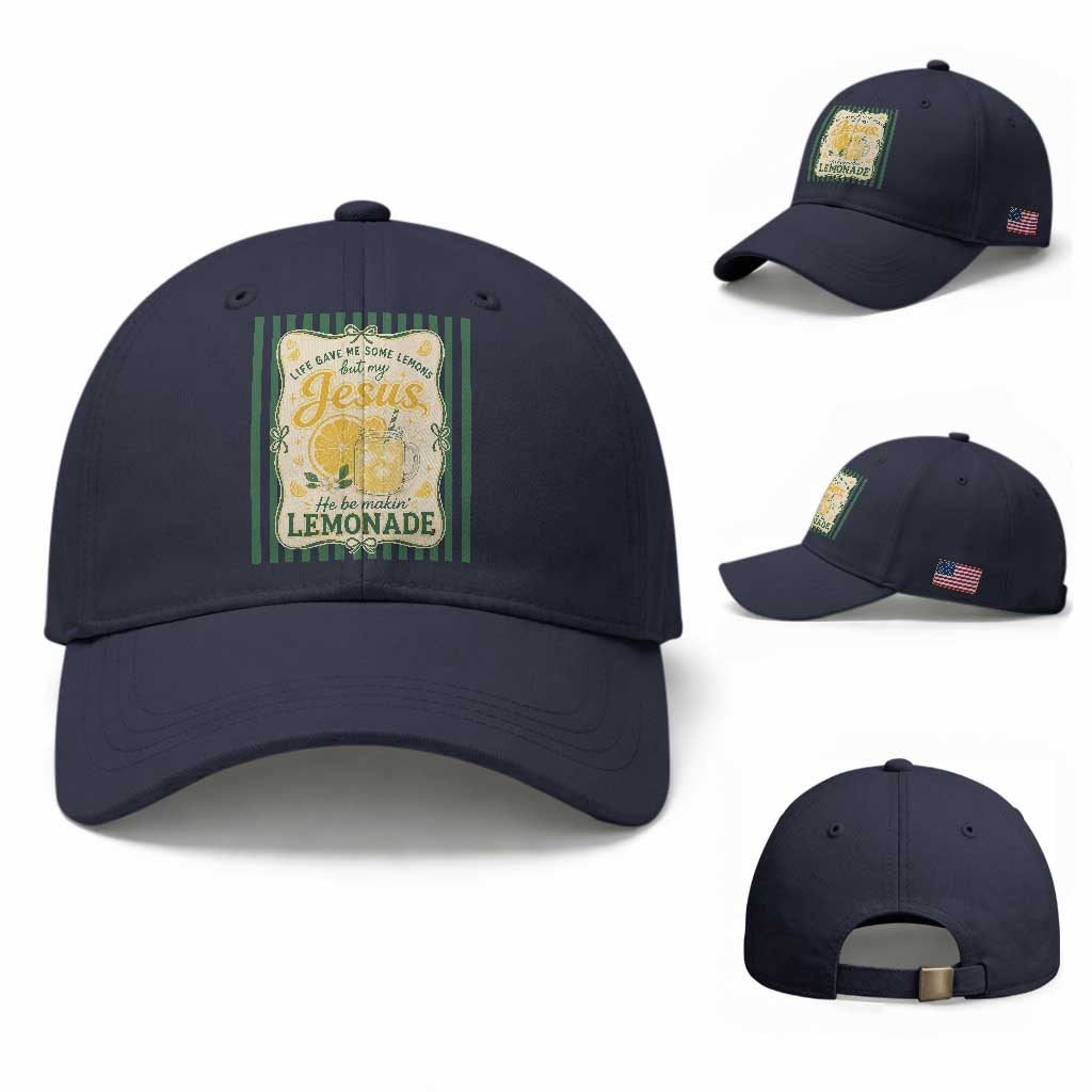 Jesus Lemonade Baseball Cap Funny Christian Life Gave Me Lemons But My Jesus Makes Lemonade TS10 Baseball Cap Universal Fit Navy Print Your Wear