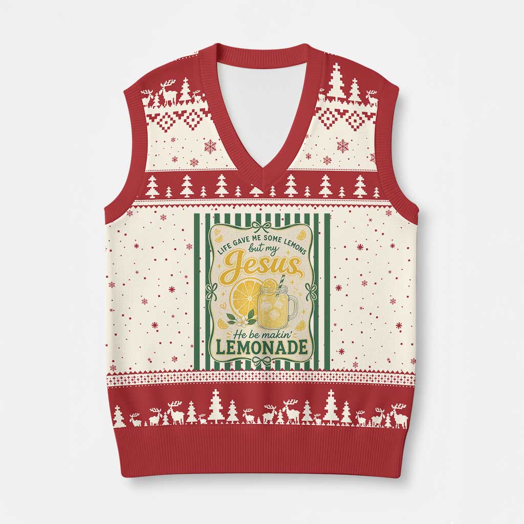 Jesus Lemonade V-Neck Knit Sweater Vest Funny Christian Life Gave Me Lemons But My Jesus Makes Lemonade TS10 Beige Red Print Your Wear