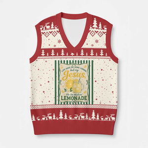 Jesus Lemonade V-Neck Knit Sweater Vest Funny Christian Life Gave Me Lemons But My Jesus Makes Lemonade TS10 Beige Red Print Your Wear
