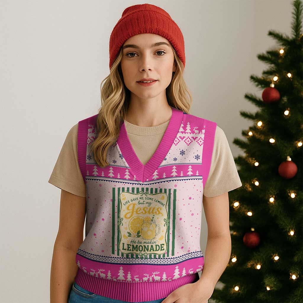 Jesus Lemonade V-Neck Knit Sweater Vest Funny Christian Life Gave Me Lemons But My Jesus Makes Lemonade TS10 Hot Pink Print Your Wear