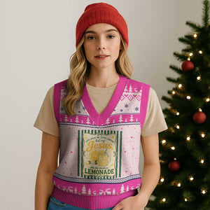 Jesus Lemonade V-Neck Knit Sweater Vest Funny Christian Life Gave Me Lemons But My Jesus Makes Lemonade TS10 Hot Pink Print Your Wear