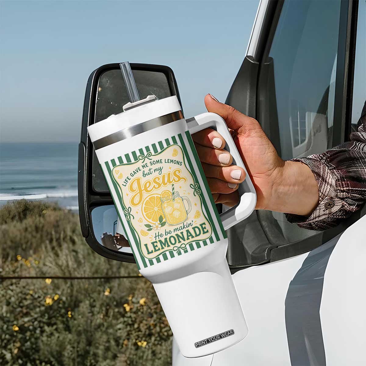 Jesus Lemonade Tumbler With Handle Funny Christian Life Gave Me Lemons But My Jesus Makes Lemonade TS10 Print Your Wear