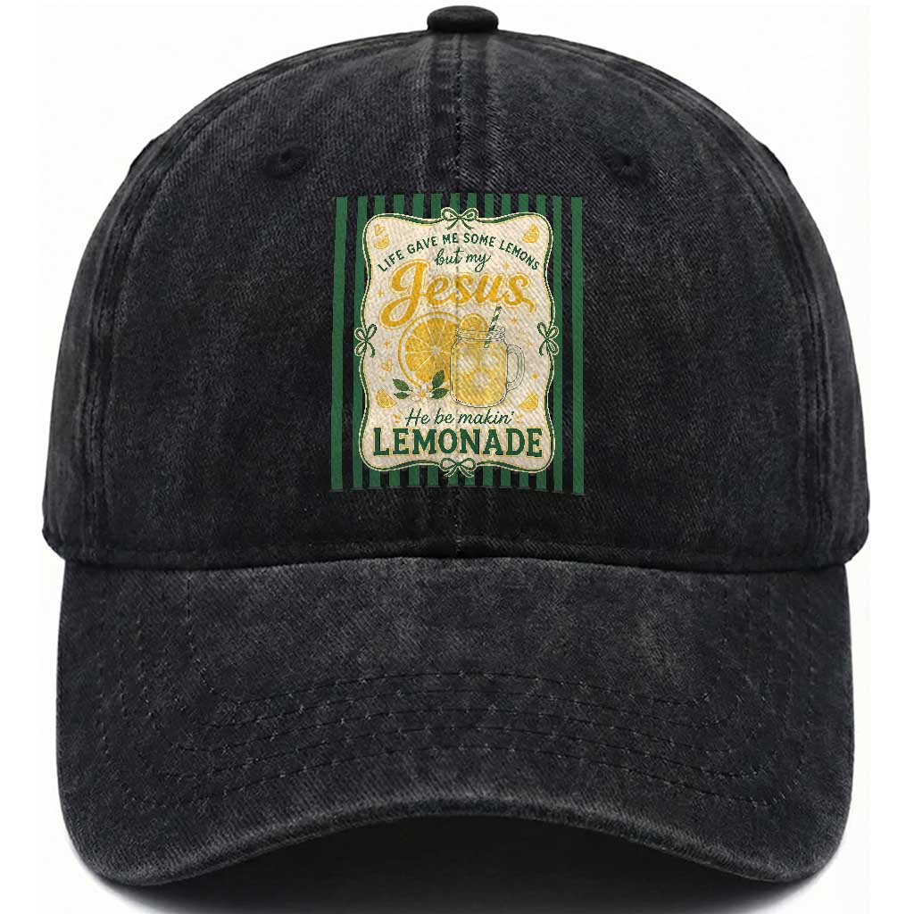 Jesus Lemonade Washed Cotton Baseball Cap Funny Christian Life Gave Me Lemons But My Jesus Makes Lemonade TS10 Print Your Wear