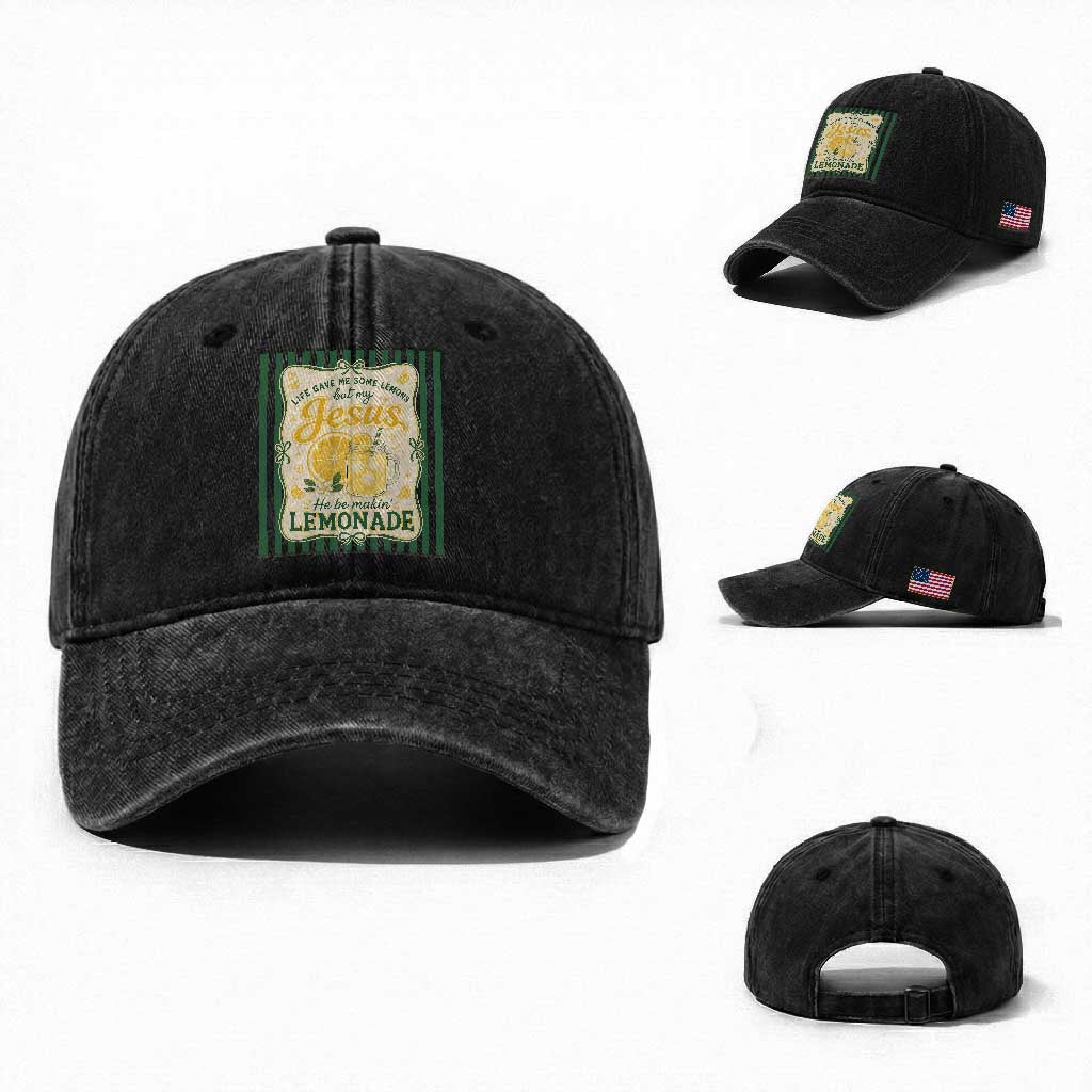 Jesus Lemonade Washed Cotton Baseball Cap Funny Christian Life Gave Me Lemons But My Jesus Makes Lemonade TS10 Washed Cap Universal Fit Black Print Your Wear