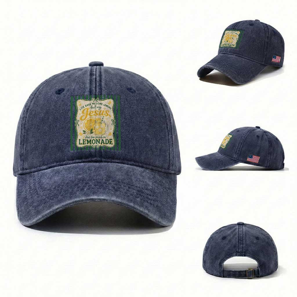 Jesus Lemonade Washed Cotton Baseball Cap Funny Christian Life Gave Me Lemons But My Jesus Makes Lemonade TS10 Washed Cap Universal Fit Navy Print Your Wear