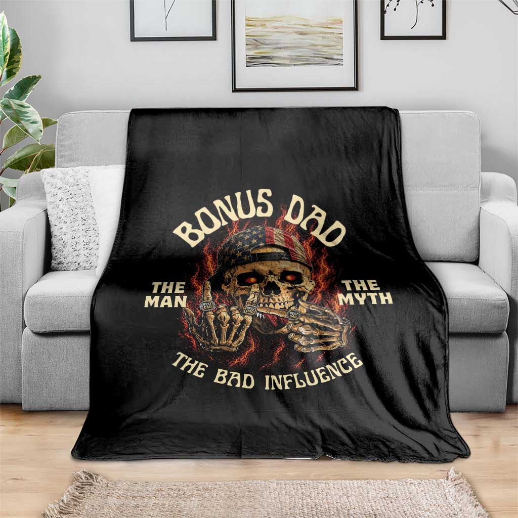Bonus Dad Throw Blanket The Man Myth Bad Influence Step Dad Vintage Skull USA Flag TS10 Print Your Wear