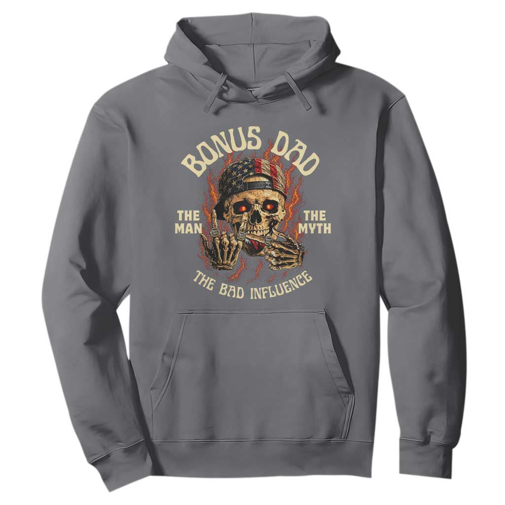 Bonus Dad Hoodie The Man Myth Bad Influence Step Dad Vintage Skull USA Flag TS10 Charcoal Print Your Wear