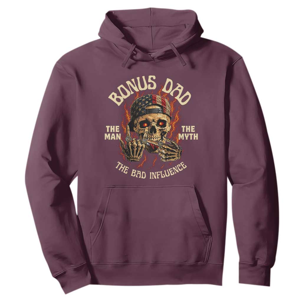 Bonus Dad Hoodie The Man Myth Bad Influence Step Dad Vintage Skull USA Flag TS10 Maroon Print Your Wear