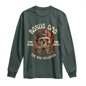Bonus Dad Long Sleeve Shirt The Man Myth Bad Influence Step Dad Vintage Skull USA Flag TS10 Dark Forest Green Print Your Wear