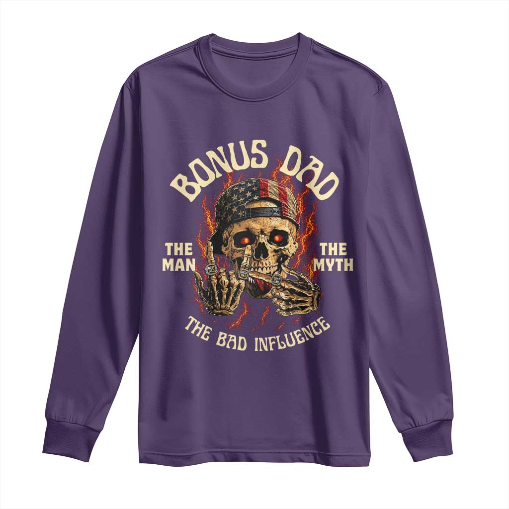Bonus Dad Long Sleeve Shirt The Man Myth Bad Influence Step Dad Vintage Skull USA Flag TS10 Purple Print Your Wear