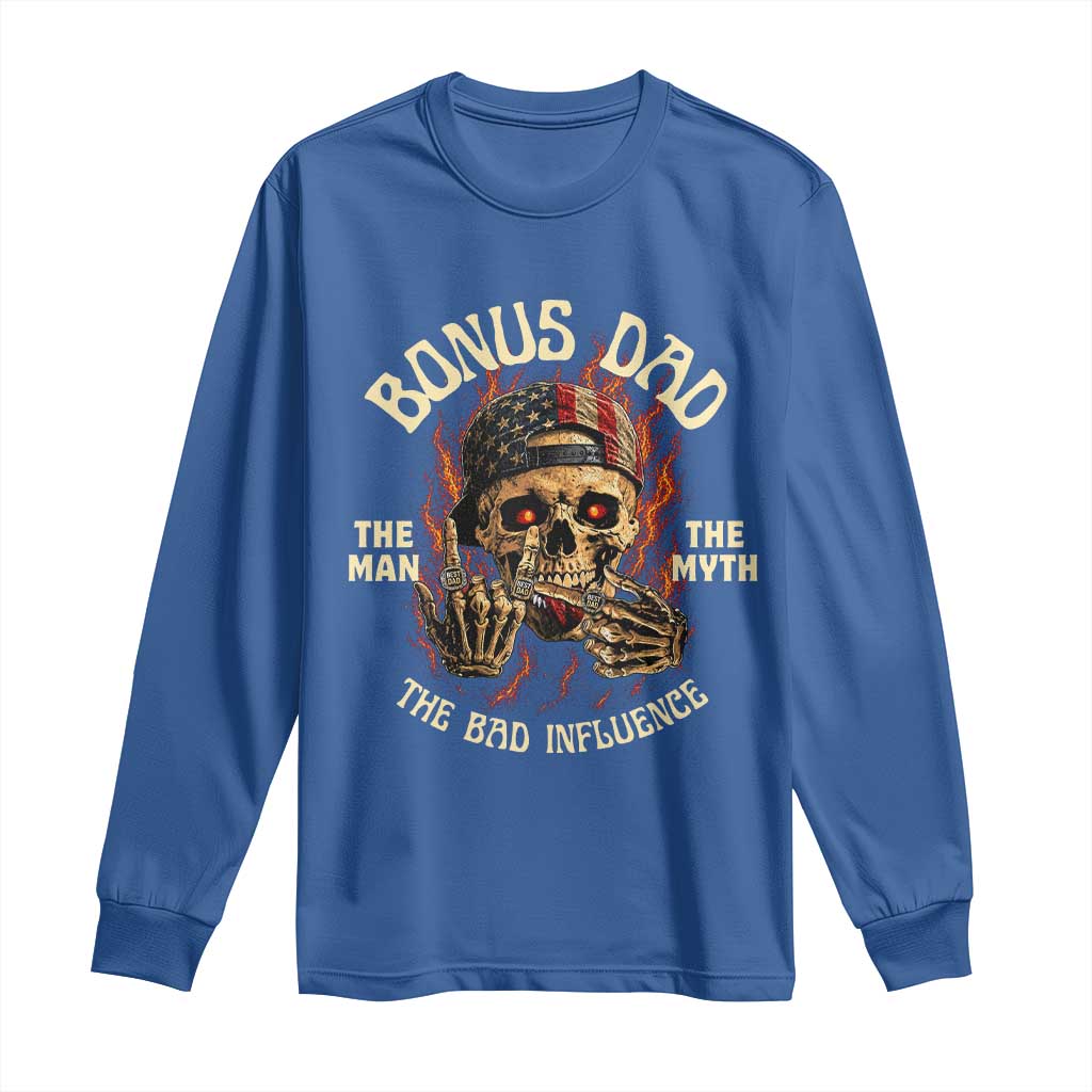Bonus Dad Long Sleeve Shirt The Man Myth Bad Influence Step Dad Vintage Skull USA Flag TS10 Royal Blue Print Your Wear