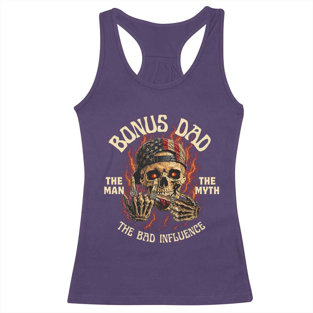 Bonus Dad Racerback Tank Top The Man Myth Bad Influence Step Dad Vintage Skull USA Flag TS10 Purple Print Your Wear