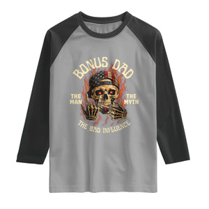 Bonus Dad Raglan Shirt The Man Myth Bad Influence Step Dad Vintage Skull USA Flag TS10 Sport Gray Black Print Your Wear