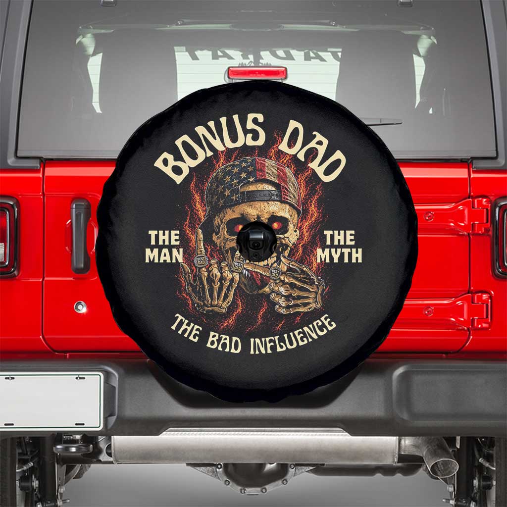 Bonus Dad Spare Tire Cover The Man Myth Bad Influence Step Dad Vintage Skull USA Flag TS10 Black Print Your Wear