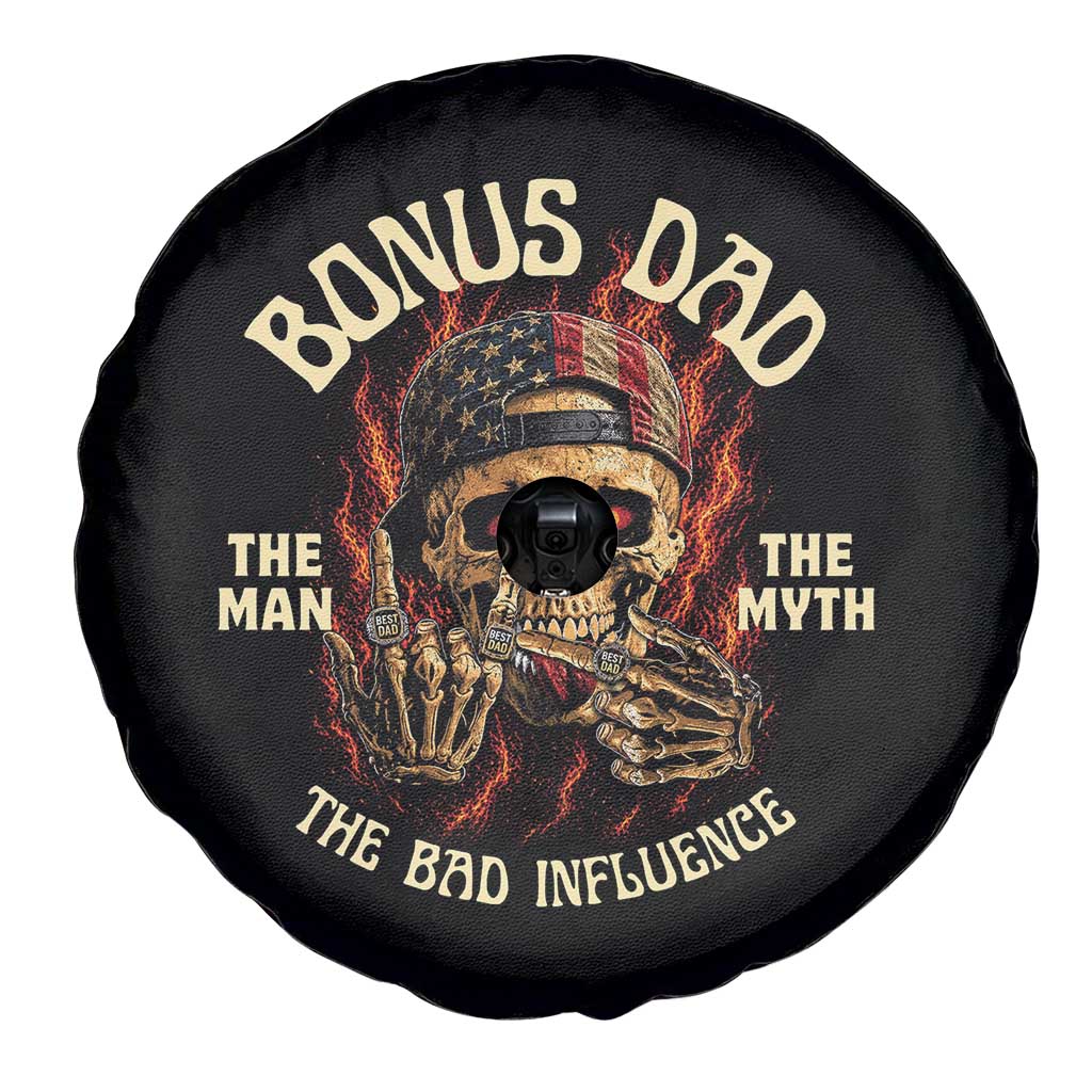 Bonus Dad Spare Tire Cover The Man Myth Bad Influence Step Dad Vintage Skull USA Flag TS10 Print Your Wear
