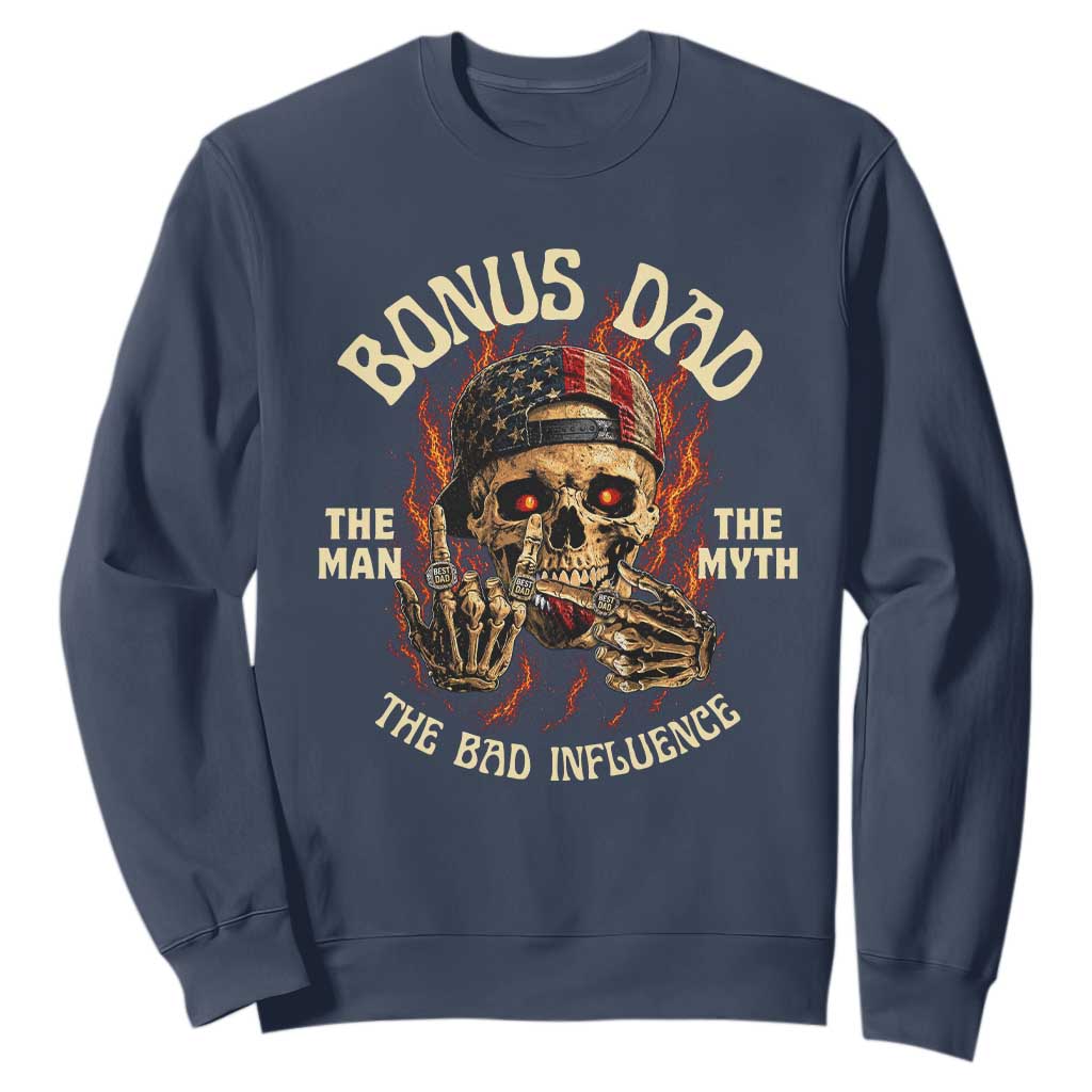 Bonus Dad Sweatshirt The Man Myth Bad Influence Step Dad Vintage Skull USA Flag TS10 Navy Print Your Wear