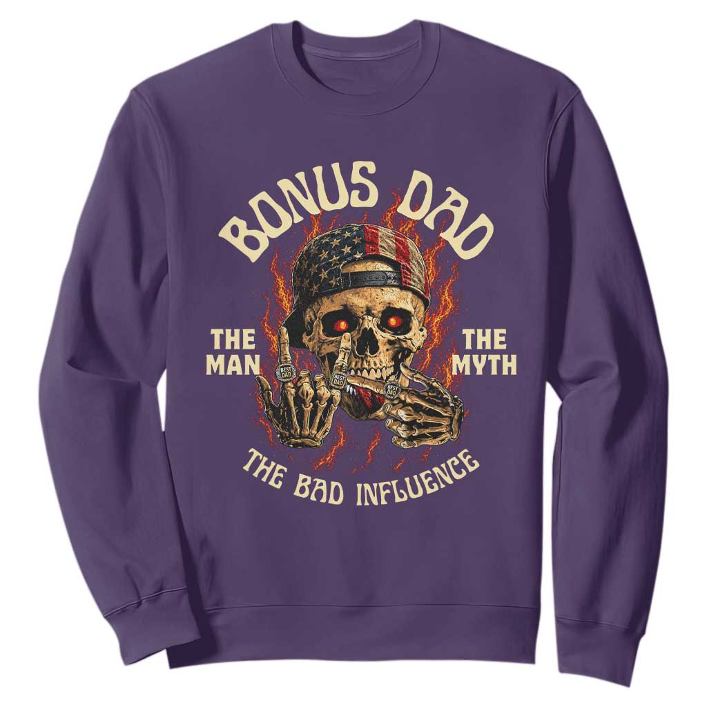 Bonus Dad Sweatshirt The Man Myth Bad Influence Step Dad Vintage Skull USA Flag TS10 Purple Print Your Wear