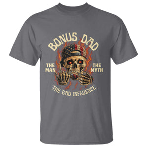 Bonus Dad T Shirt The Man Myth Bad Influence Step Dad Vintage Skull USA Flag TS10 Charcoal Print Your Wear