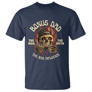 Bonus Dad T Shirt The Man Myth Bad Influence Step Dad Vintage Skull USA Flag TS10 Navy Print Your Wear