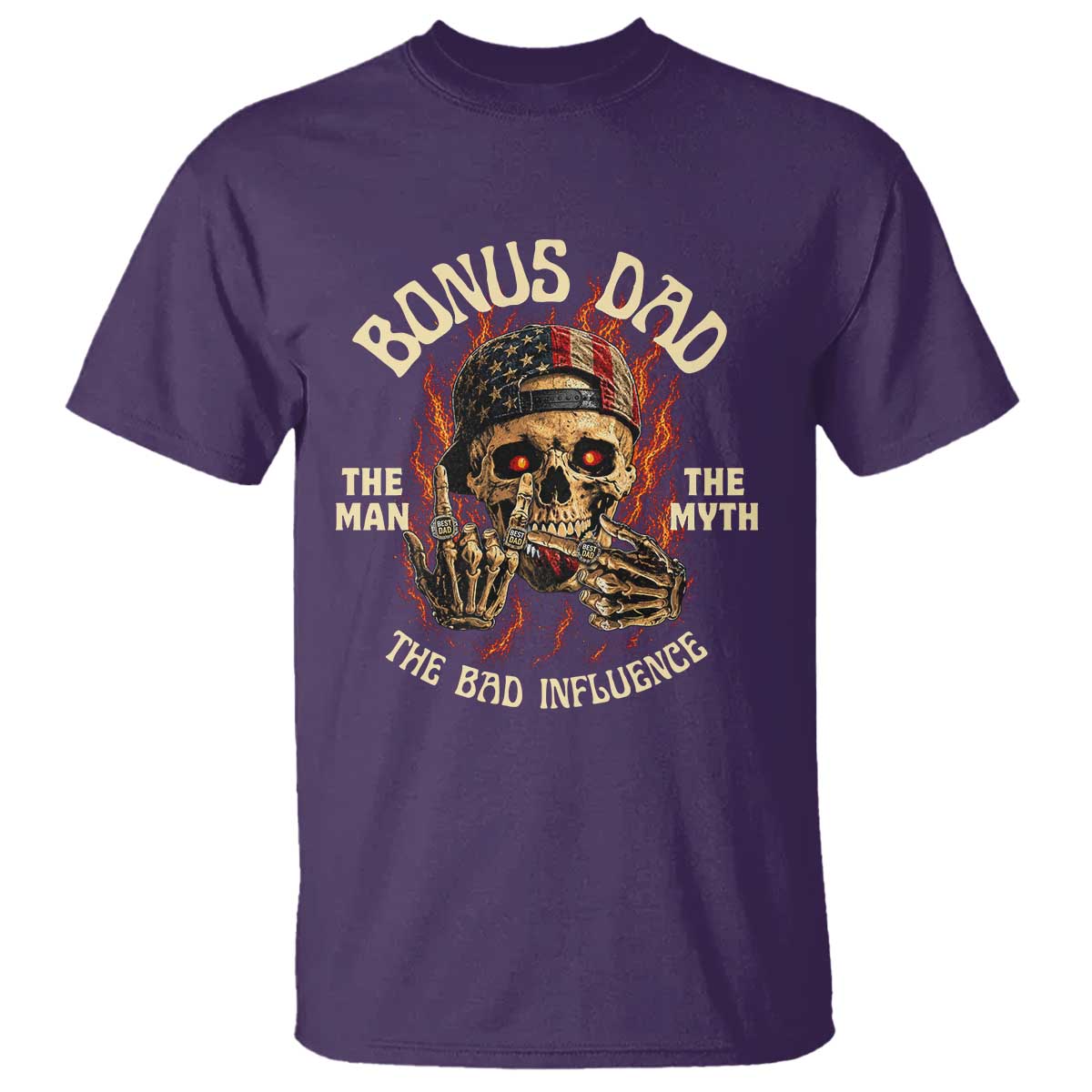 Bonus Dad T Shirt The Man Myth Bad Influence Step Dad Vintage Skull USA Flag TS10 Purple Print Your Wear
