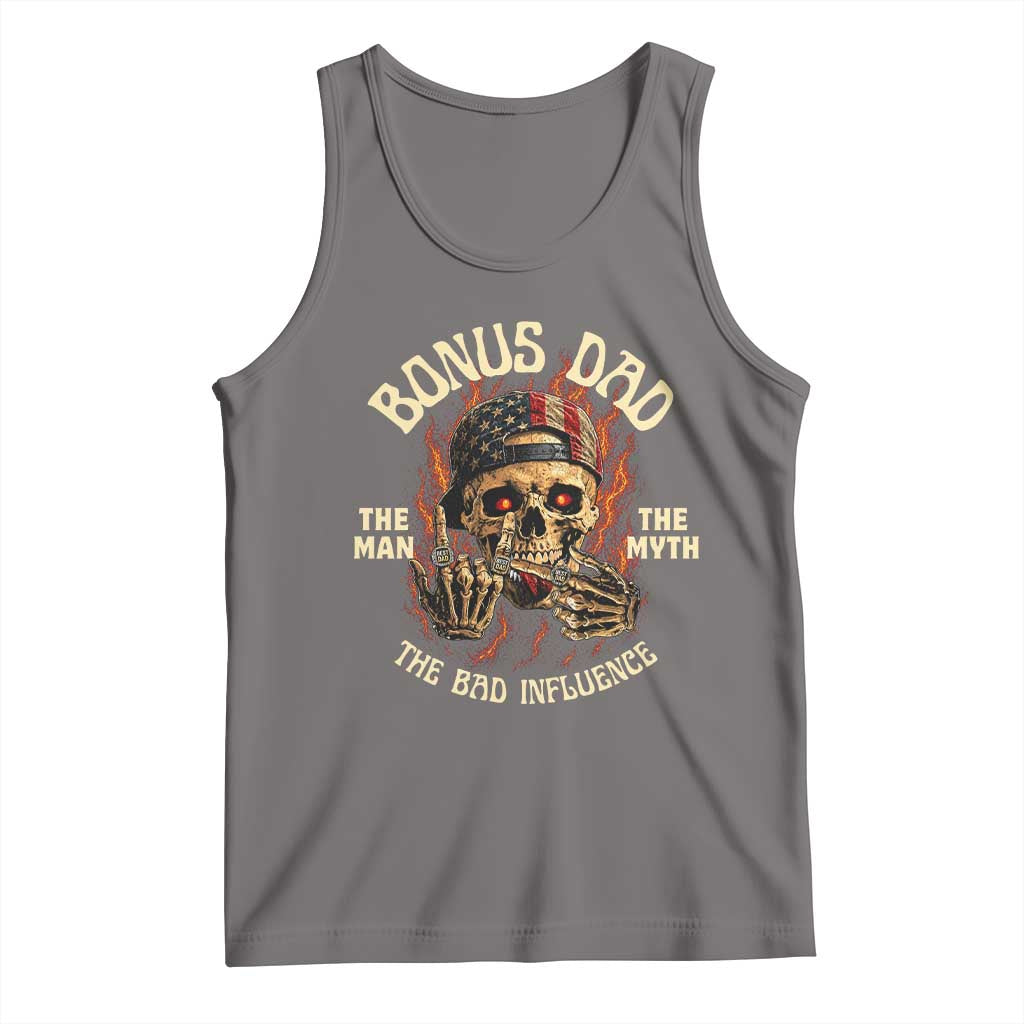 Bonus Dad Tank Top The Man Myth Bad Influence Step Dad Vintage Skull USA Flag TS10 Deep Heather Print Your Wear